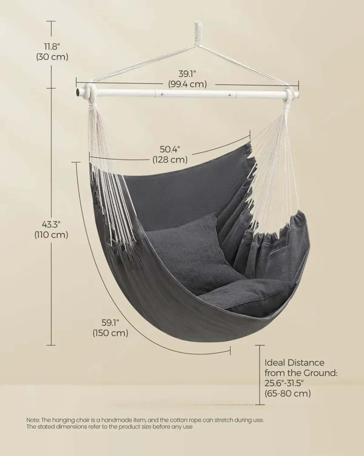 Hanging Hammock Chair with 2 Cushions for Indoor/Outdoor Relaxation