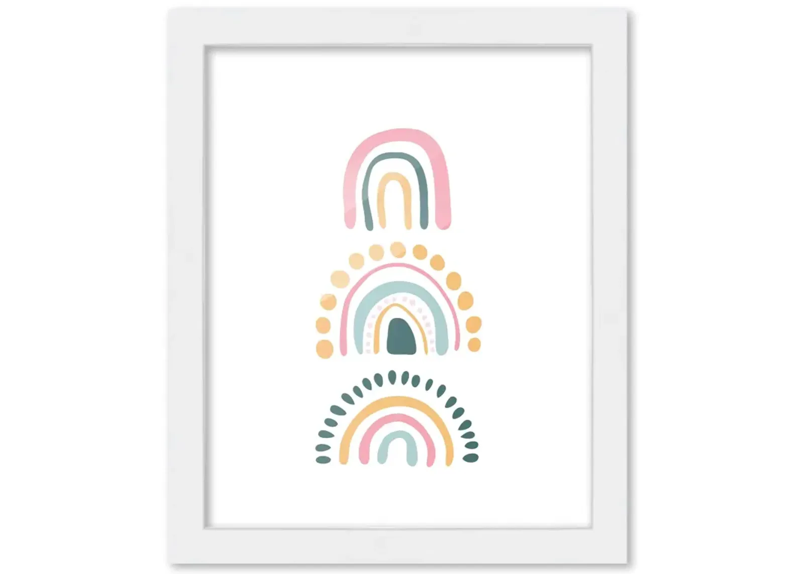 8x10 Framed Nursery Wall Art Boho Rainbow Poster In White Wood Frame For Kid Bedroom or Playroom