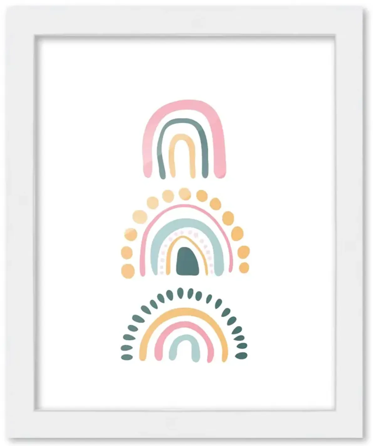 8x10 Framed Nursery Wall Art Boho Rainbow Poster In White Wood Frame For Kid Bedroom or Playroom