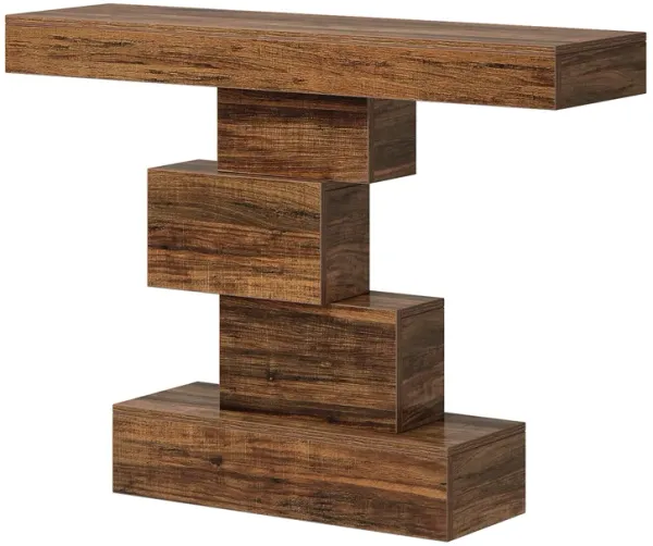 Tribesigns 42.5" Farmhouse Console Table, Narrow Wood Sofa Table Behind Couch with Geometric Base, Industrial Entryway Accent Table for Living Room, Hallway, Entrance (Rustic Brown)