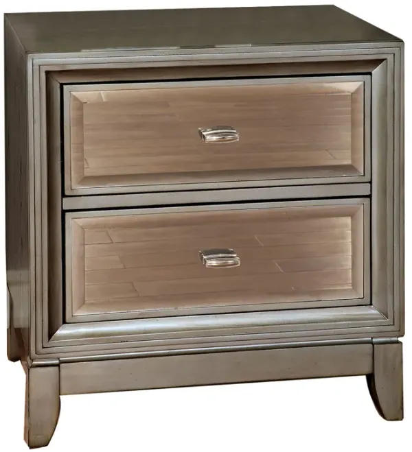Contemporary Solid Wood Nightstand With Drawers, Silver-Benzara