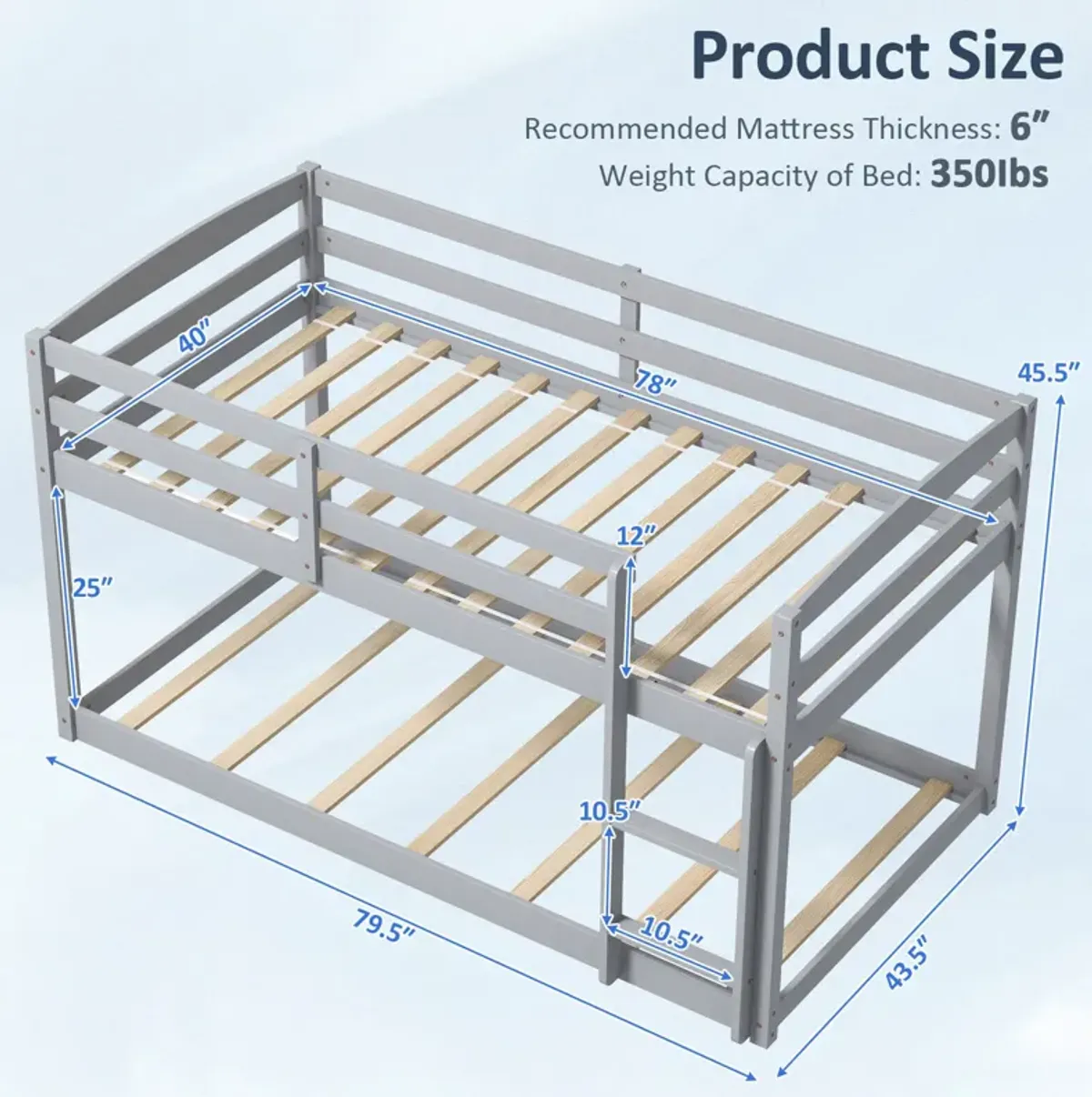 Twin Size Bunk Bed with High Guardrails and Integrated Ladder