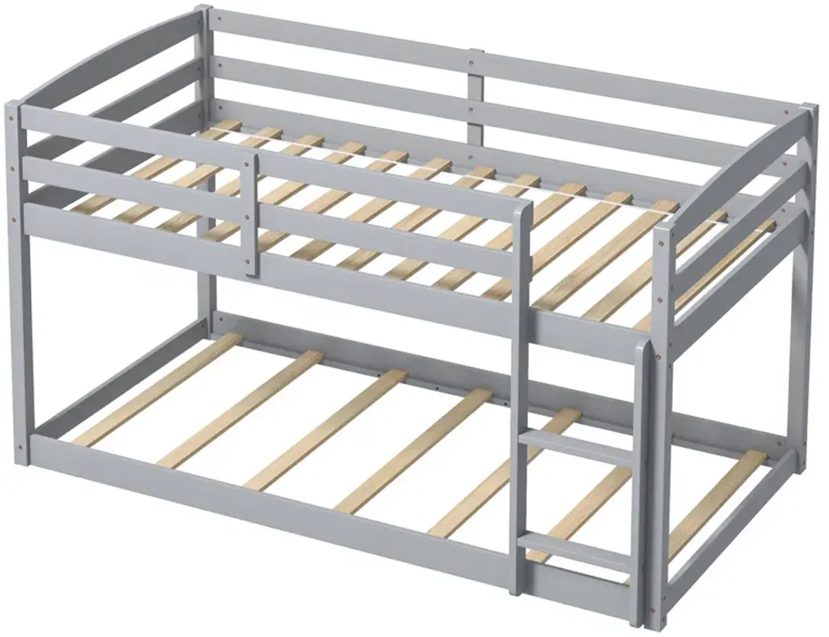 Twin Size Bunk Bed with High Guardrails and Integrated Ladder