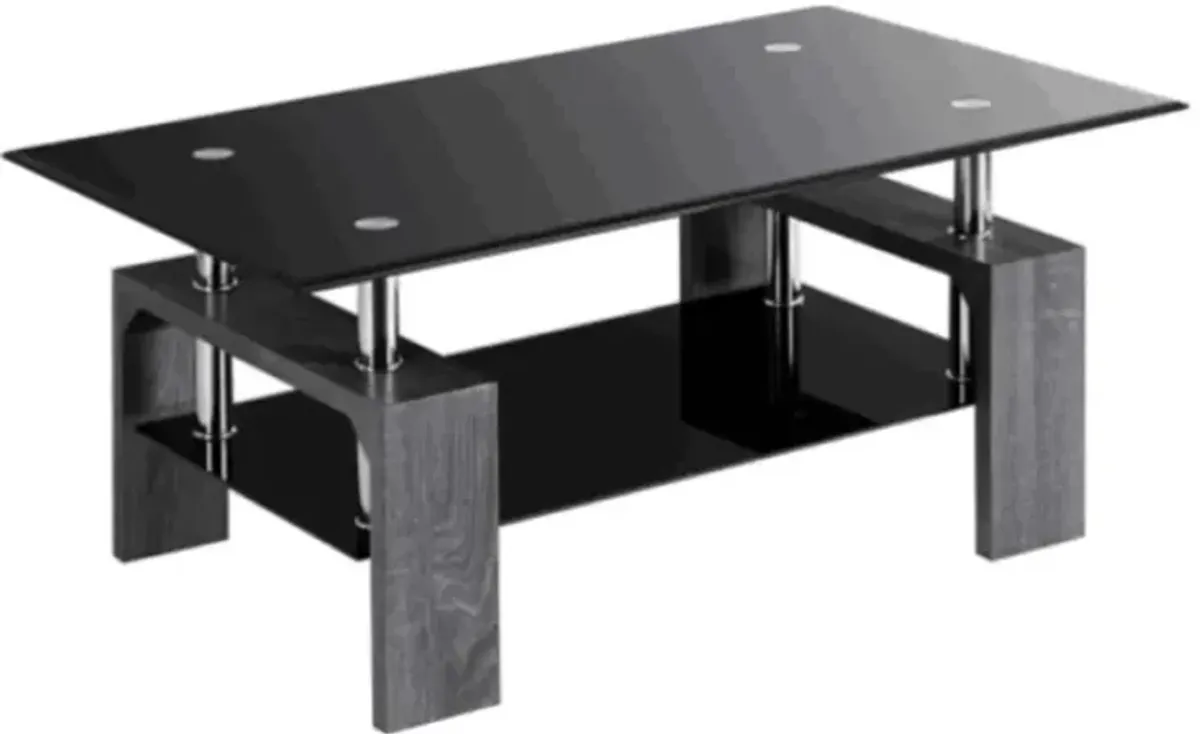 Hivvago 2-Tier Rectangle Glass Coffee Table with Storage Shelf for Living Room