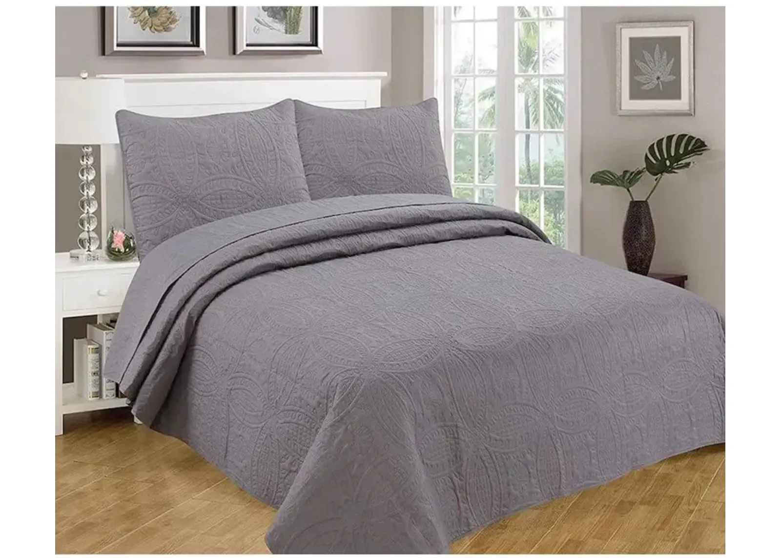 Bedspread Coverlet 3 Pcs Set Oversized Full Size White Color