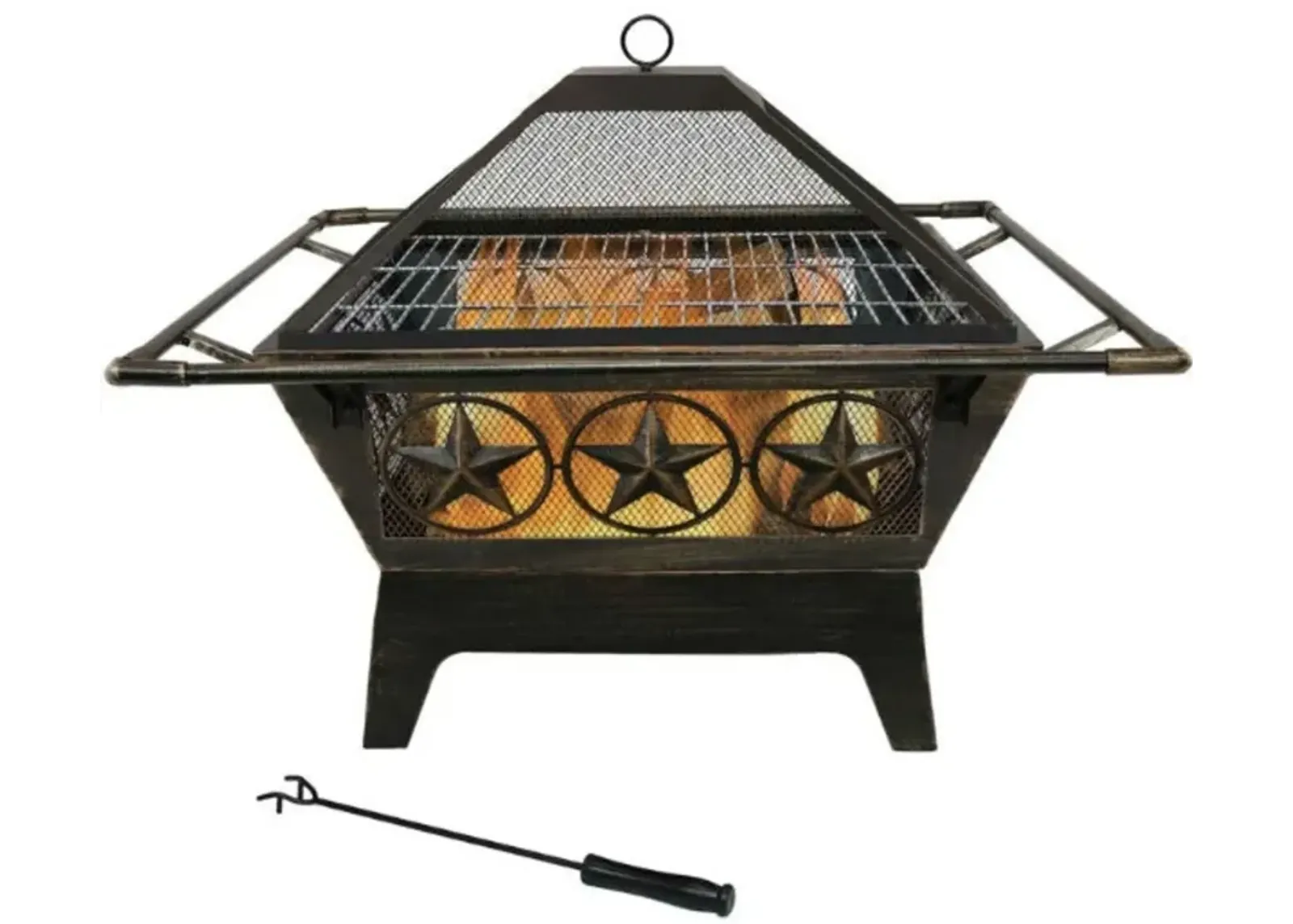 Hivvago Square Outdoor Steel Wood Burning Fire Pit with Star Design