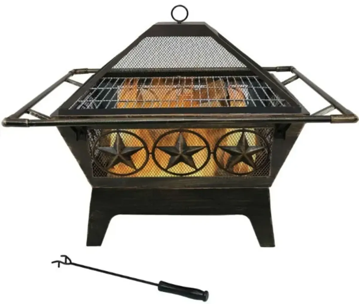 Hivvago Square Outdoor Steel Wood Burning Fire Pit with Star Design