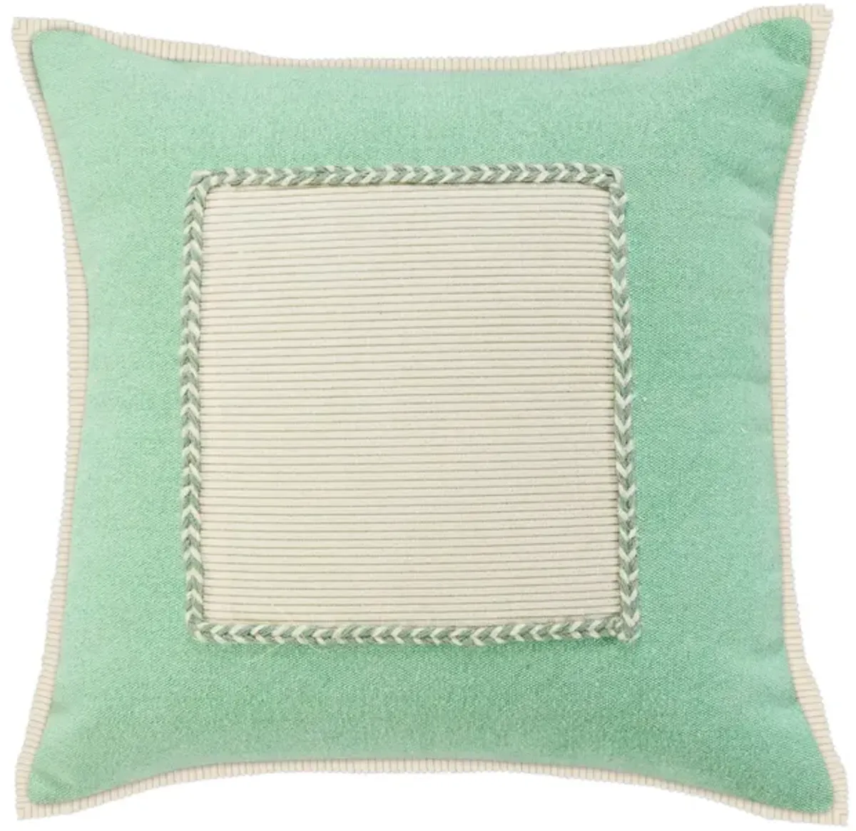 20" Green and White Braided Frame Square Throw Pillow