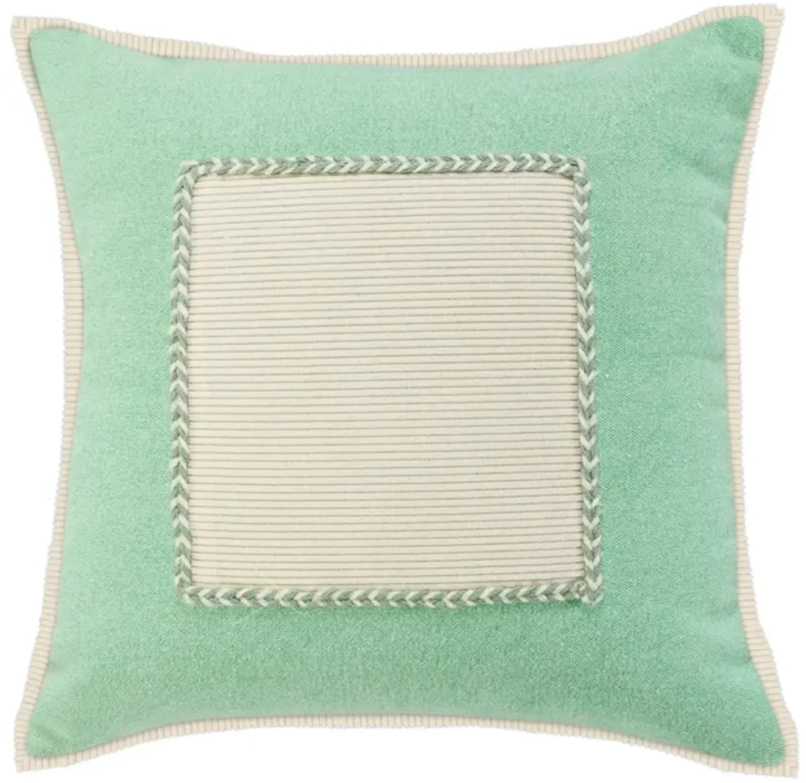 20" Green and White Braided Frame Square Throw Pillow