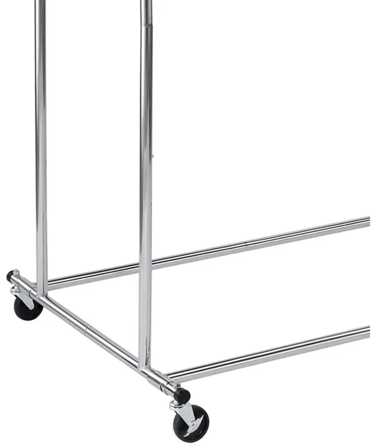 Dual Bar Tubular Metal Frame Garment Rack with Casters, Chrome - Benzara