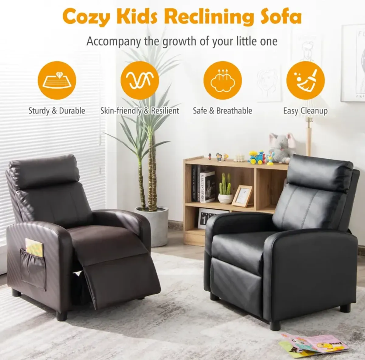 Ergonomic PU Leather Kids Recliner Chair for Comfortable Lounge and Relaxation