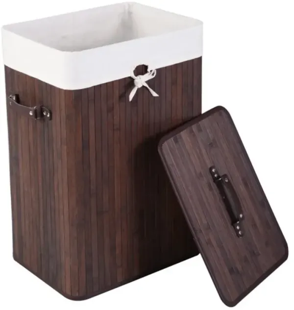 Hivvago Rectangle Laundry Basket Bamboo Clothes Hamper with Handles and Lid