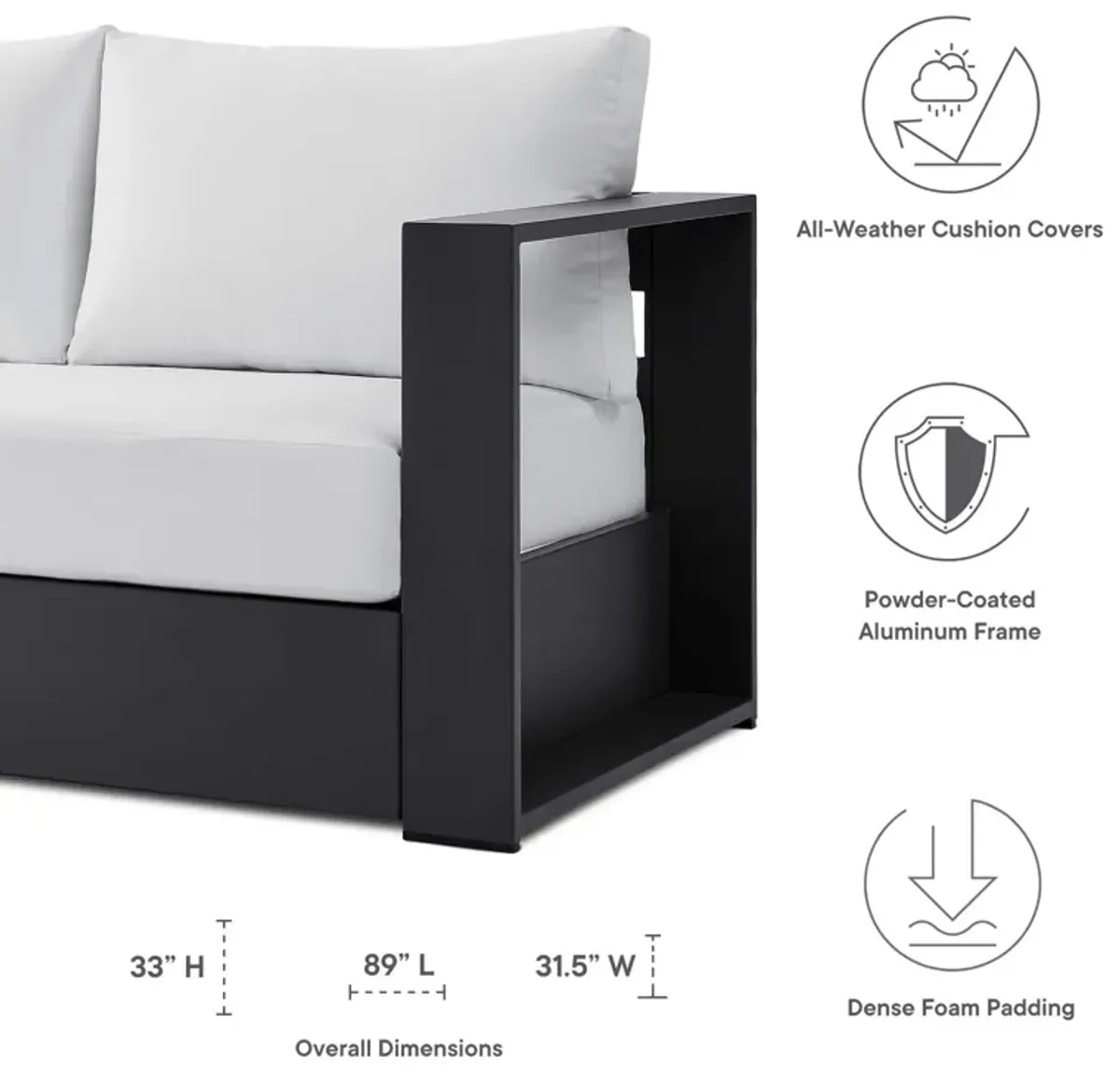 Modway - Tahoe Outdoor Patio Powder-Coated Aluminum Sofa