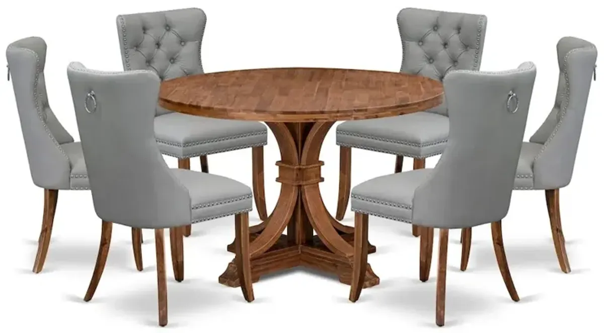 7-Pc Dining Table Set Consist A Mid Century Dining Table And 6 Light Gray Chairs