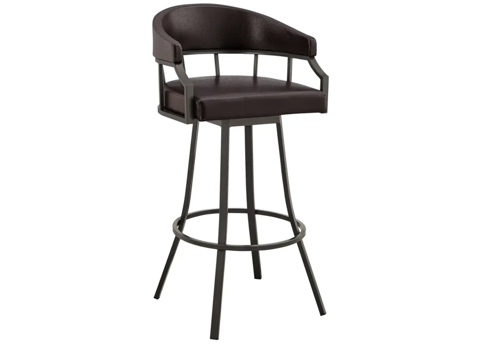 Palmdale  Swivel Slate Grey Faux Leather and Black Metal Bar Stool