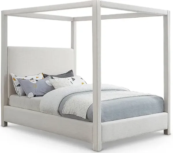 Meridian Furniture Emerson Cream Linen Textured Fabric Full Bed