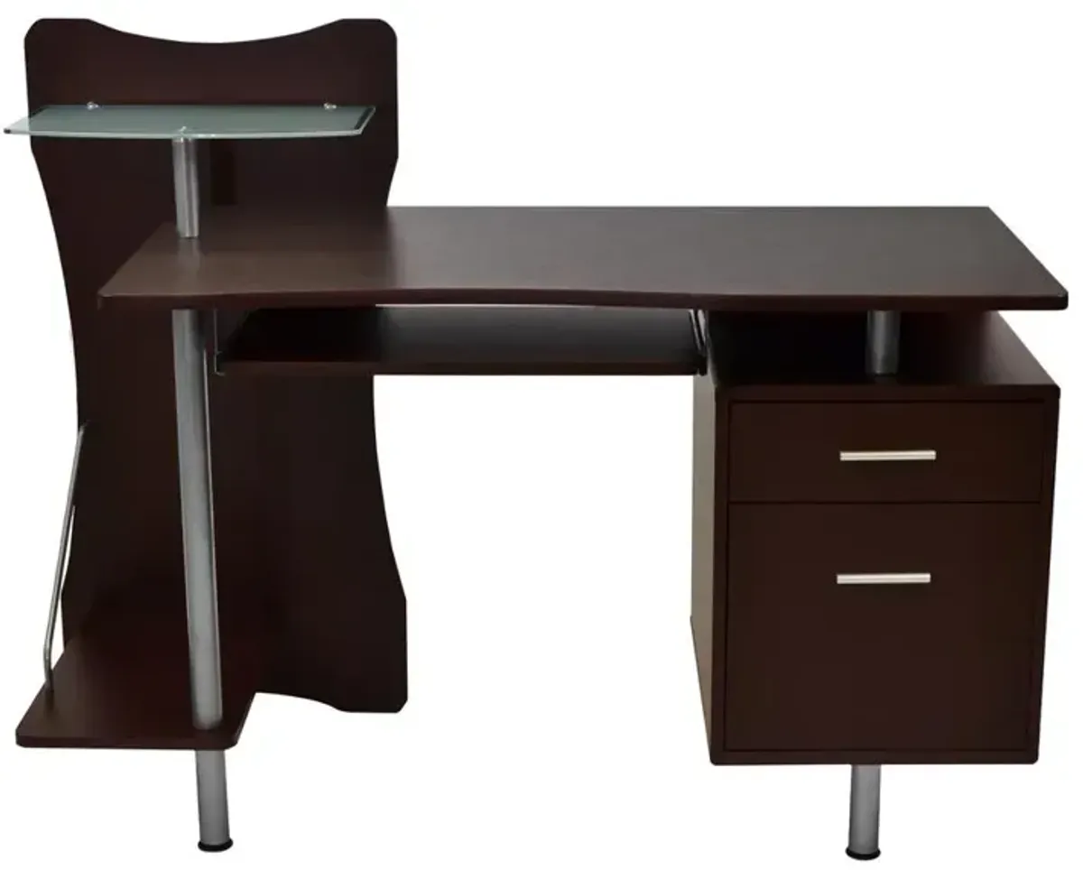 Stylish Computer Desk with Storage. Color: Chocolate