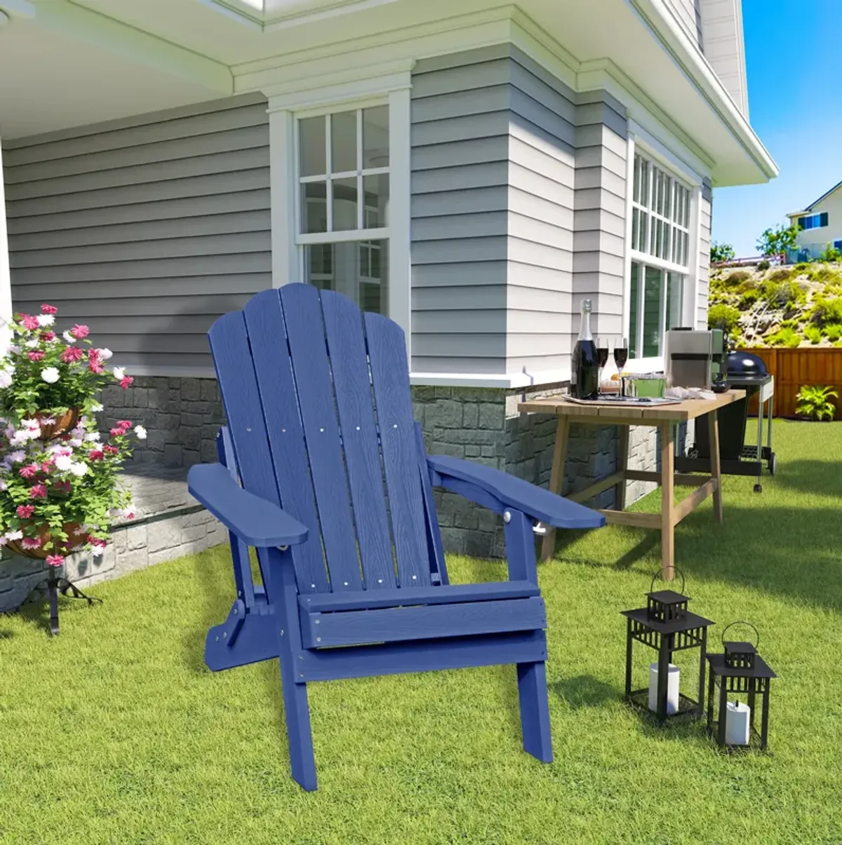 MONDAWE  Outdoor Adjustable Adirondack Chair with Cup Holder Gray