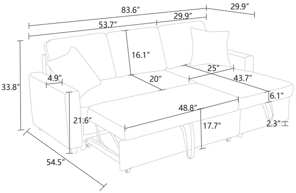 83.6 in. Polyester Full Size Sofa Bed with Storage