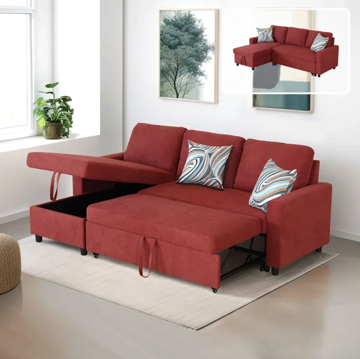 83.6 in. Polyester Full Size Sofa Bed with Storage