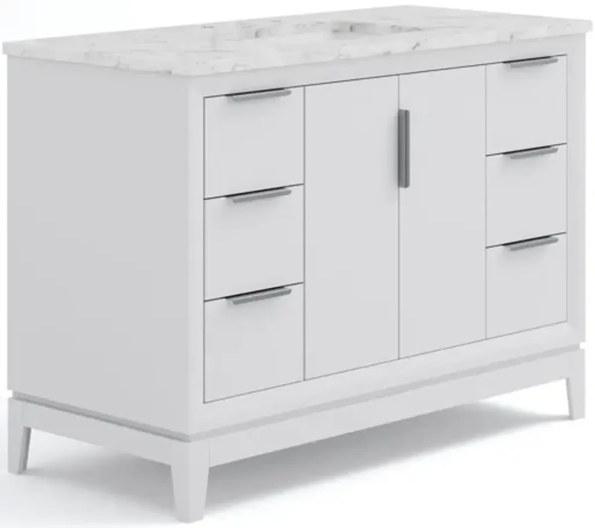 Elizabeth 48 In. Single Sink Carrara White Marble Countertop Bath Vanity In Pure White with Brushed Silver Hardware