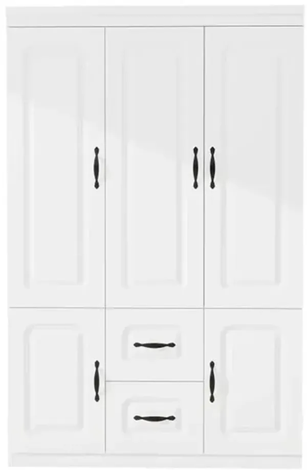 Armoire Wardrobe Closet with 3 Door and 2 Drawers Tall Cabinet for Large Capacity, Closet Wardrobe Cabinet with Hanging Rail and Metal Handle White for Bedroom 47.2" W x 20.5" D x 74" H