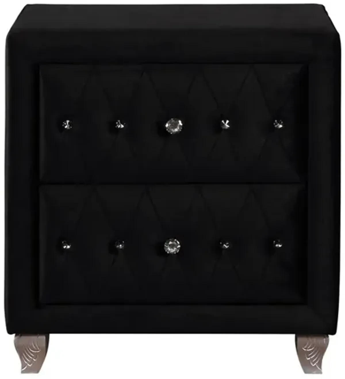 Fabric Upholstered Wooden Nightstand with Two Drawers, Black-Benzara