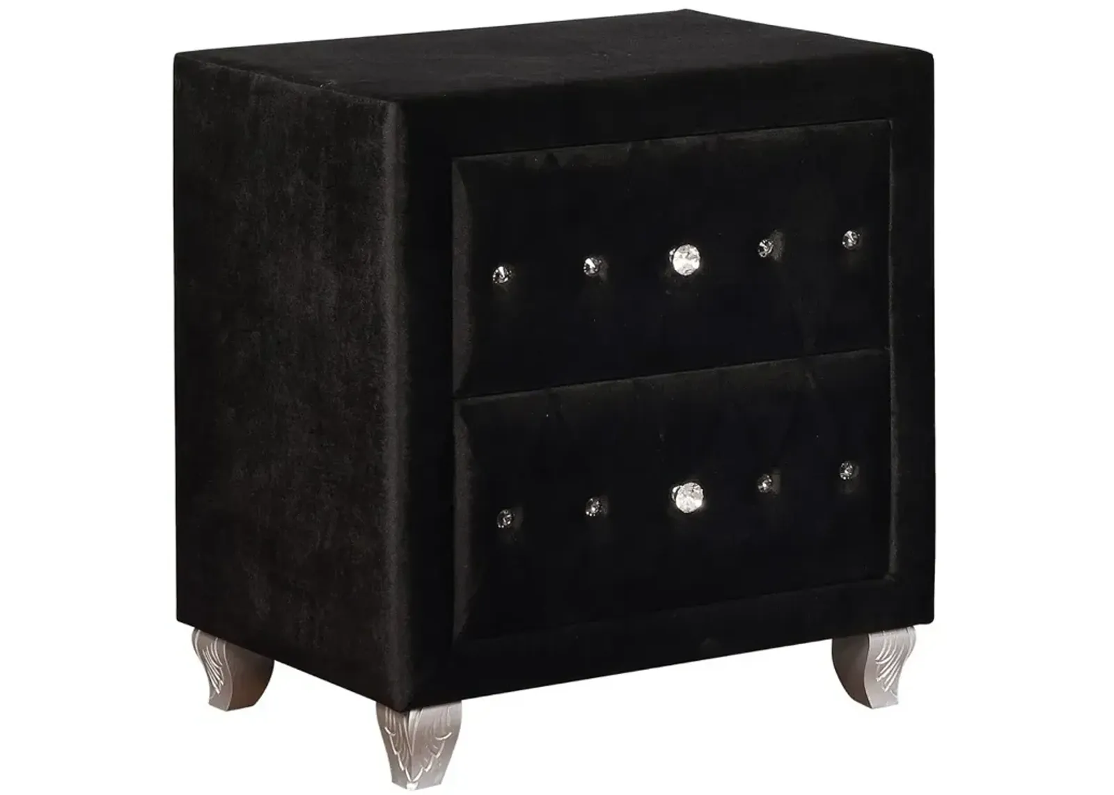 Fabric Upholstered Wooden Nightstand with Two Drawers, Black-Benzara