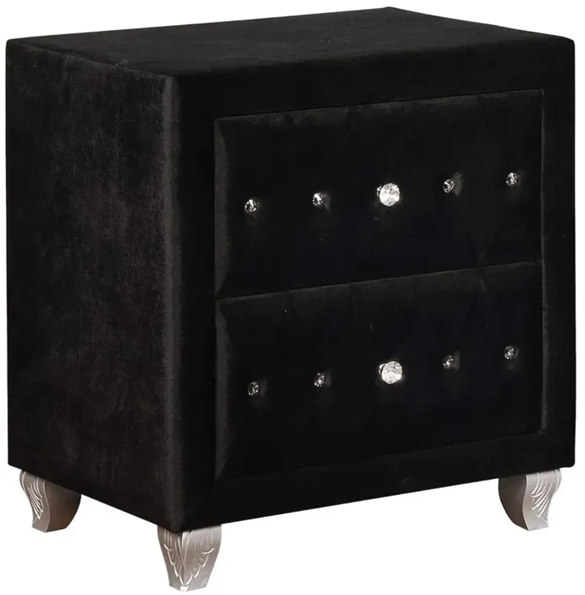 Fabric Upholstered Wooden Nightstand with Two Drawers, Black-Benzara