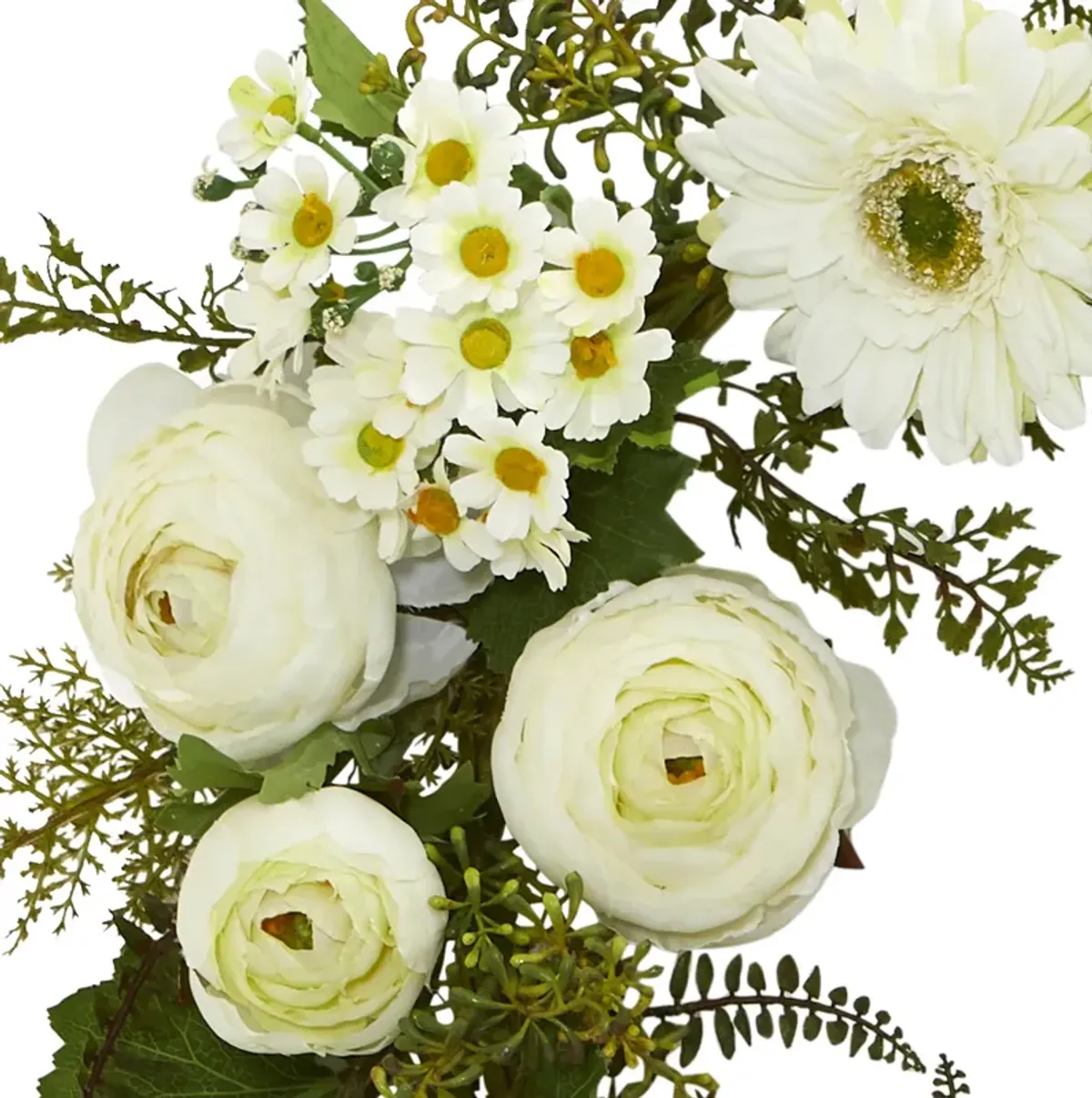 Mixed Daisies and Ranunculus Artificial Spring Wreath  24-Inch  Unlit