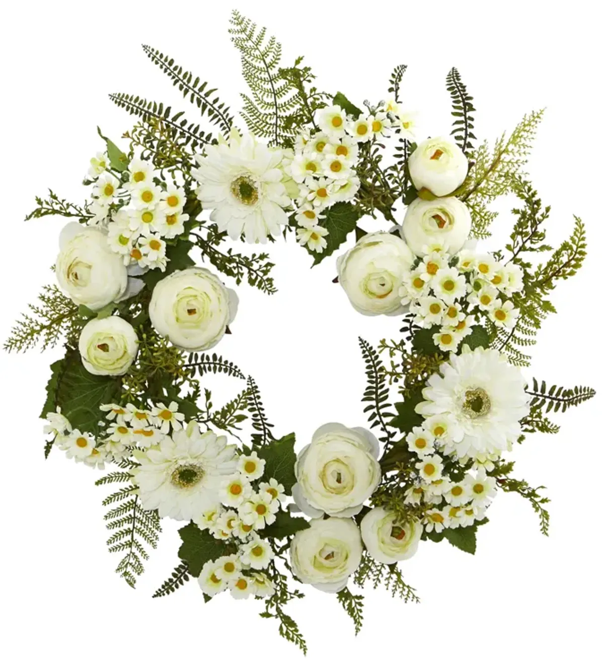 Mixed Daisies and Ranunculus Artificial Spring Wreath  24-Inch  Unlit