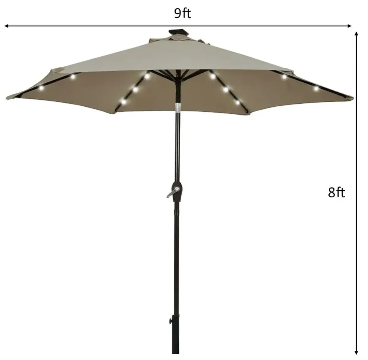 9 Feet Solar LED Lighted Patio Market Umbrella Tilt Adjustment Crank Lift