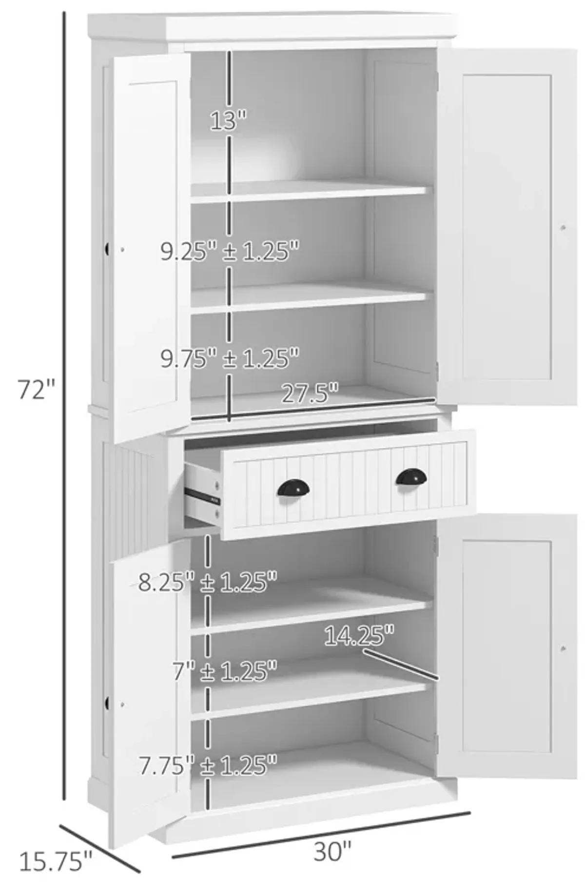 HOMCOM 72� Tall Colonial Style Free Standing Kitchen Pantry Storage Cabinet