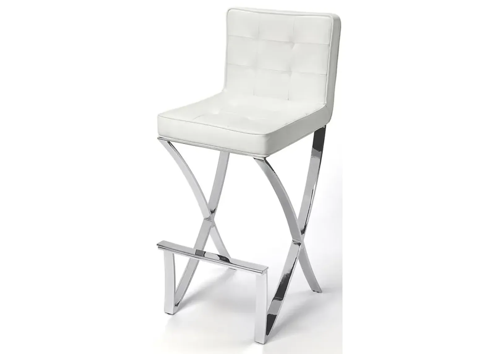 Belen Kox Glamorous White Faux Leather Bar Stool with Chrome Base, Belen Kox