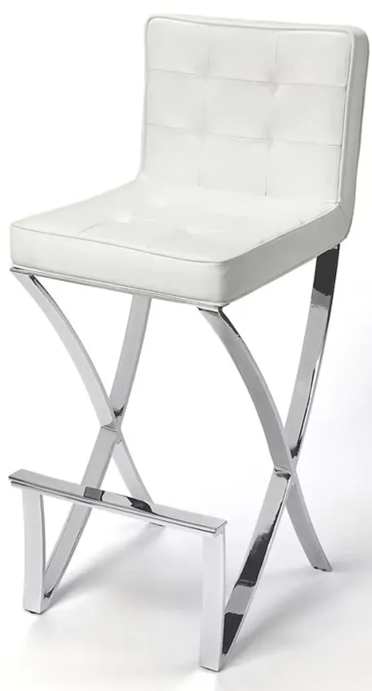 Belen Kox Glamorous White Faux Leather Bar Stool with Chrome Base, Belen Kox