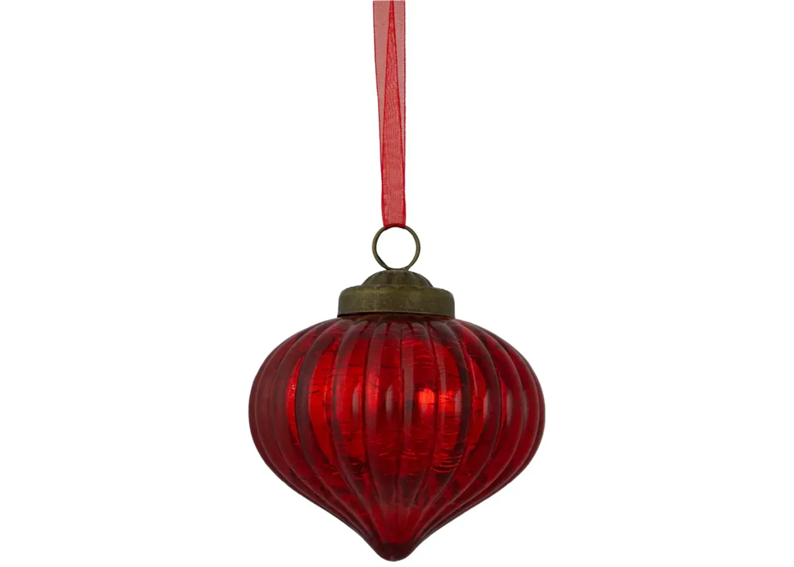 3" Red Crackle Glass Onion Christmas Ornament