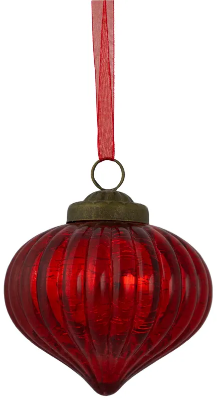 3" Red Crackle Glass Onion Christmas Ornament