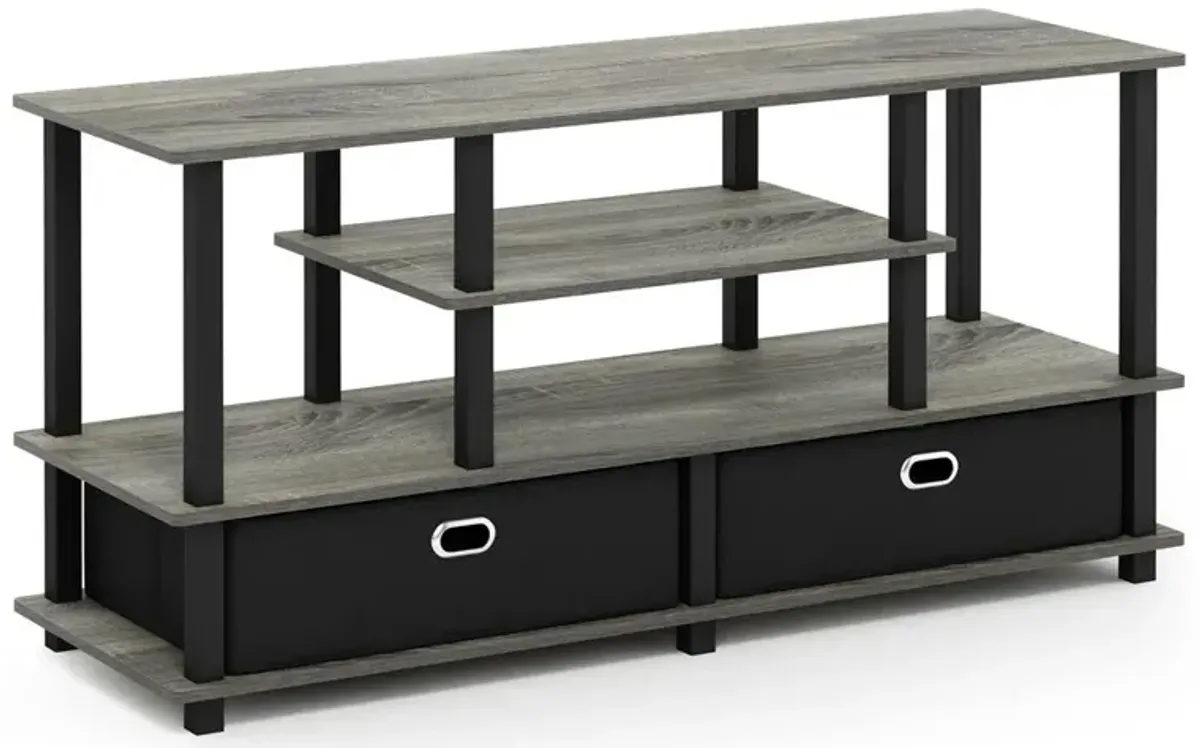 Furinno JAYA Large TV Stand for up to 50-Inch TV with Storage Bin, French Oak Grey/Black