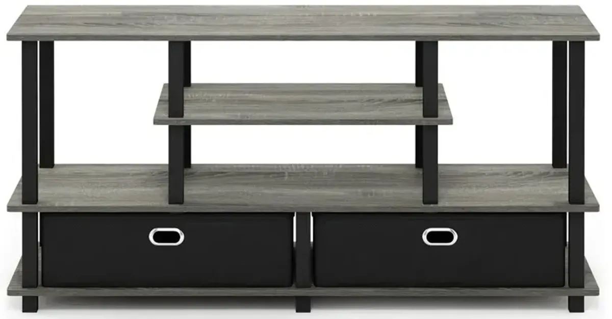 Furinno JAYA Large TV Stand for up to 50-Inch TV with Storage Bin, French Oak Grey/Black