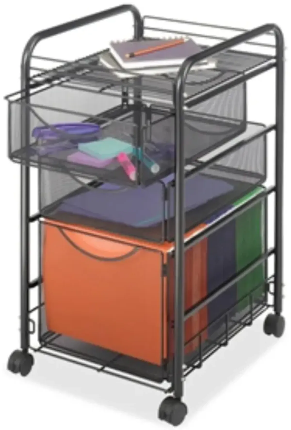 Hivvago Black Metal Steel Mesh Mobile Filing Cabinet Cart with 2 Drawers and Wheels