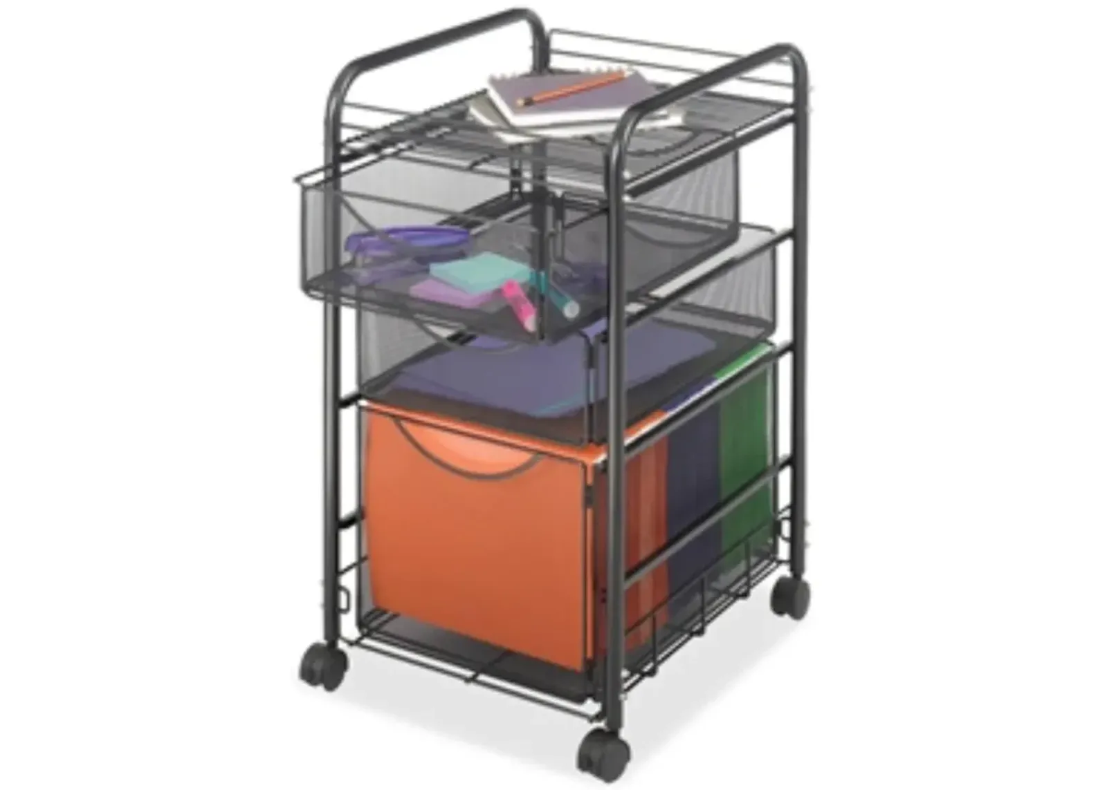 Hivvago Black Metal Steel Mesh Mobile Filing Cabinet Cart with 2 Drawers and Wheels