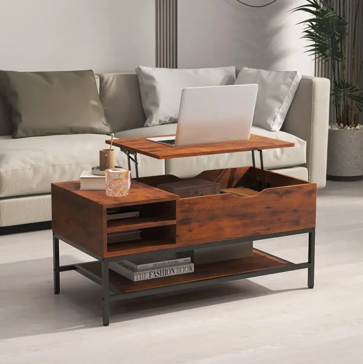 Lift Top Coffee Table with Hidden Compartment and Removable Storage Shelf