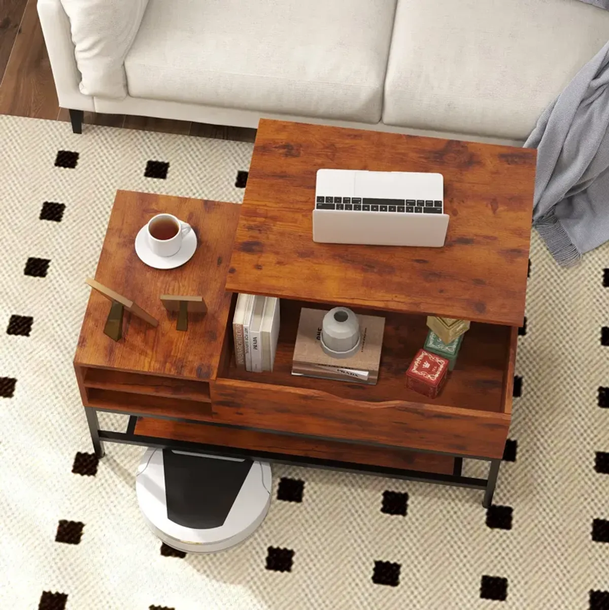 Lift Top Coffee Table with Hidden Compartment and Removable Storage Shelf