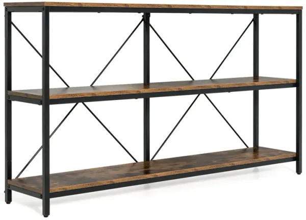 3-tier Console Table with Storage Shelves-Rustic Brown