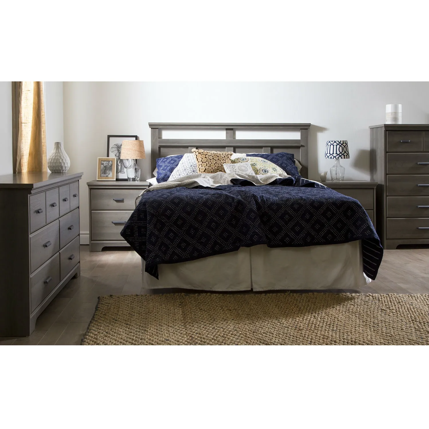 Hivvago 2-Drawer Bedroom Nightstand in Gray Maple Wood Finish