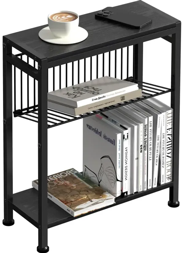 Lifenite Side Table for Small Spaces, Narrow End Table with Magazine Holder, 2 in 1 Design Slim Side Table, Skinny Nightstand fo