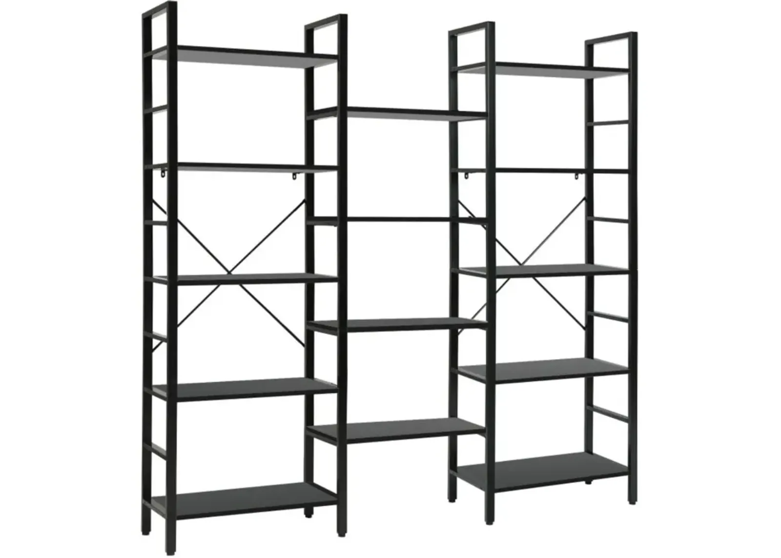 Hivvago Vintage Industrial Style Triple Wide 5-Tier Bookcase with Metal Frame