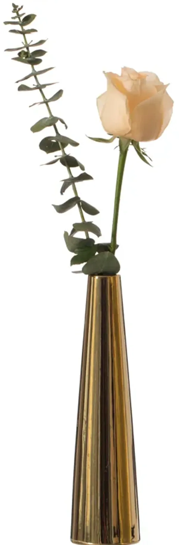 8-Inch Slim Cone Ceramic Vase – Modern Decorative Centerpiece, Minimalist Flower Holder - Elegant Accent for Living Room, Office, Bedroom, Entryway, or Bathroom Decor - Gold