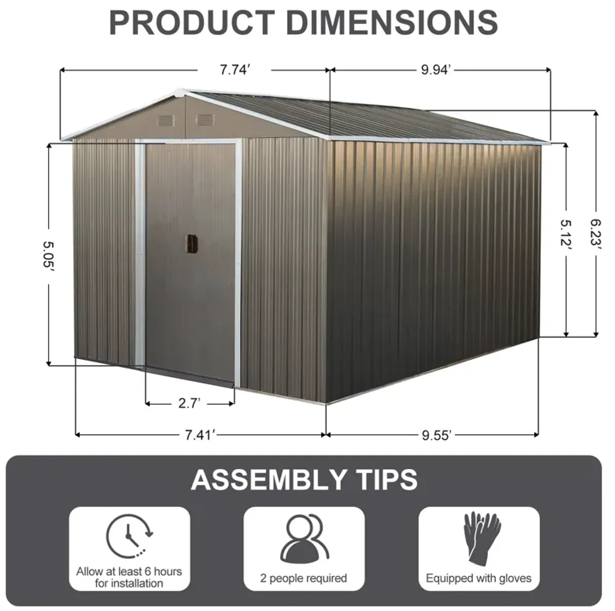 MONDAWE 8x10ft Outdoor Metal Storage Shed Patio Furniture