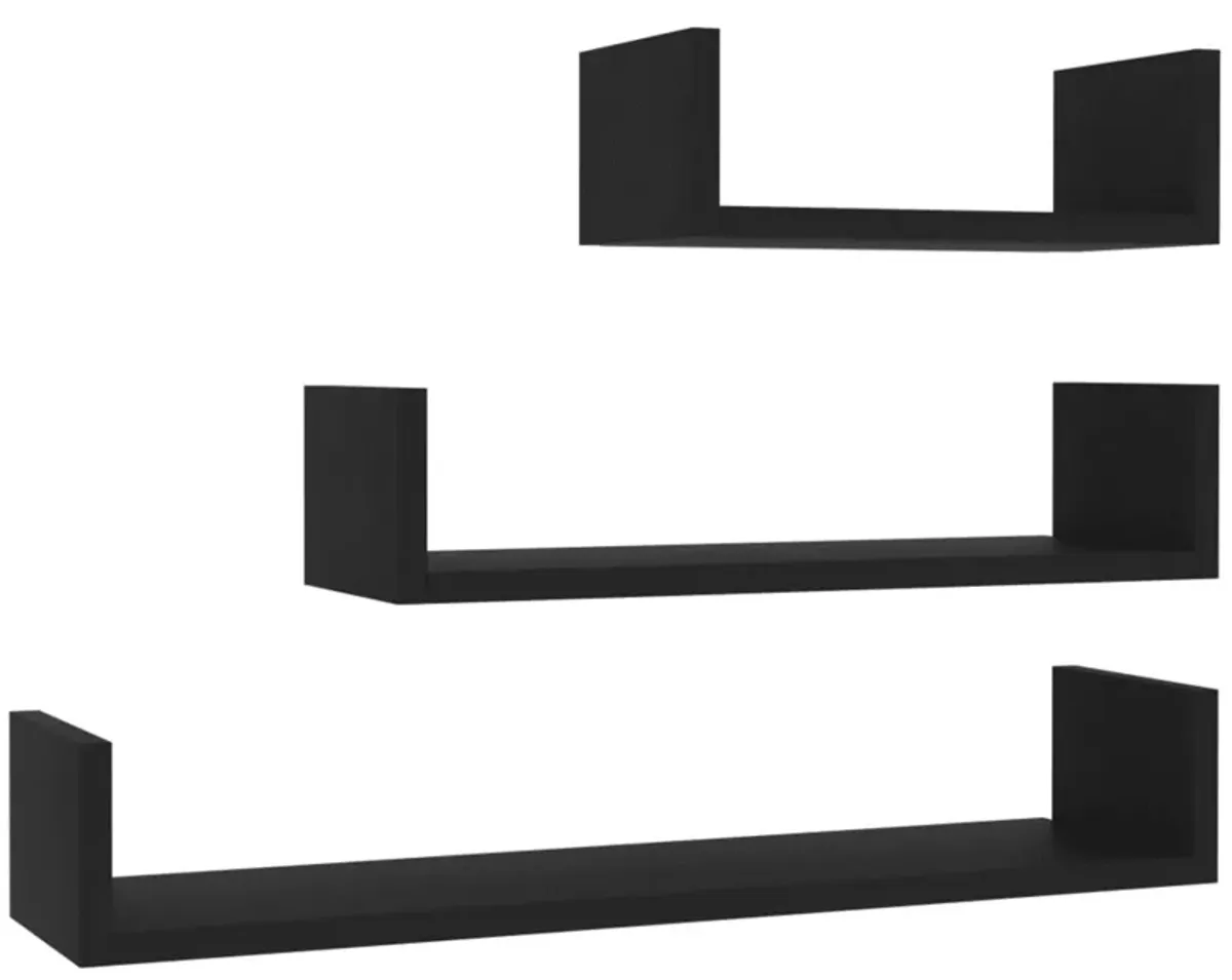 vidaXL Wall Display Shelf 3 pcs Black Chipboard